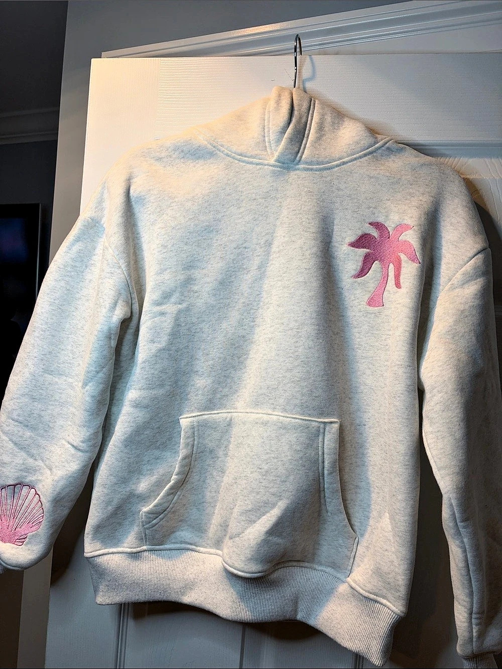 Pink Palm Puff Dolphin Butterfly Graphic Hoodie Size XXS Like New